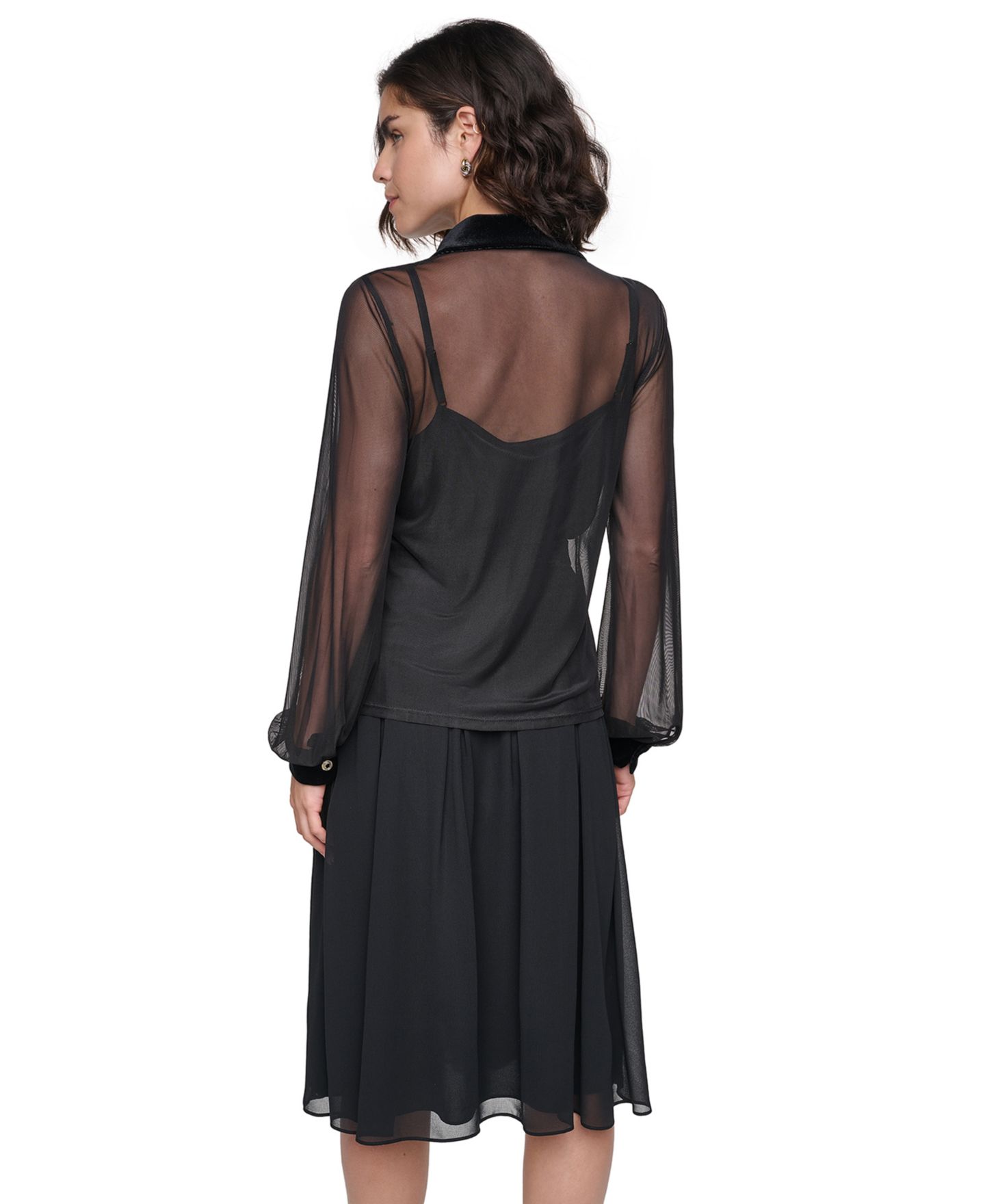 Женская рубашка KARL LAGERFELD PARIS Mesh Sheer Long-Sleeve, цвет: Чёрный — фото 5