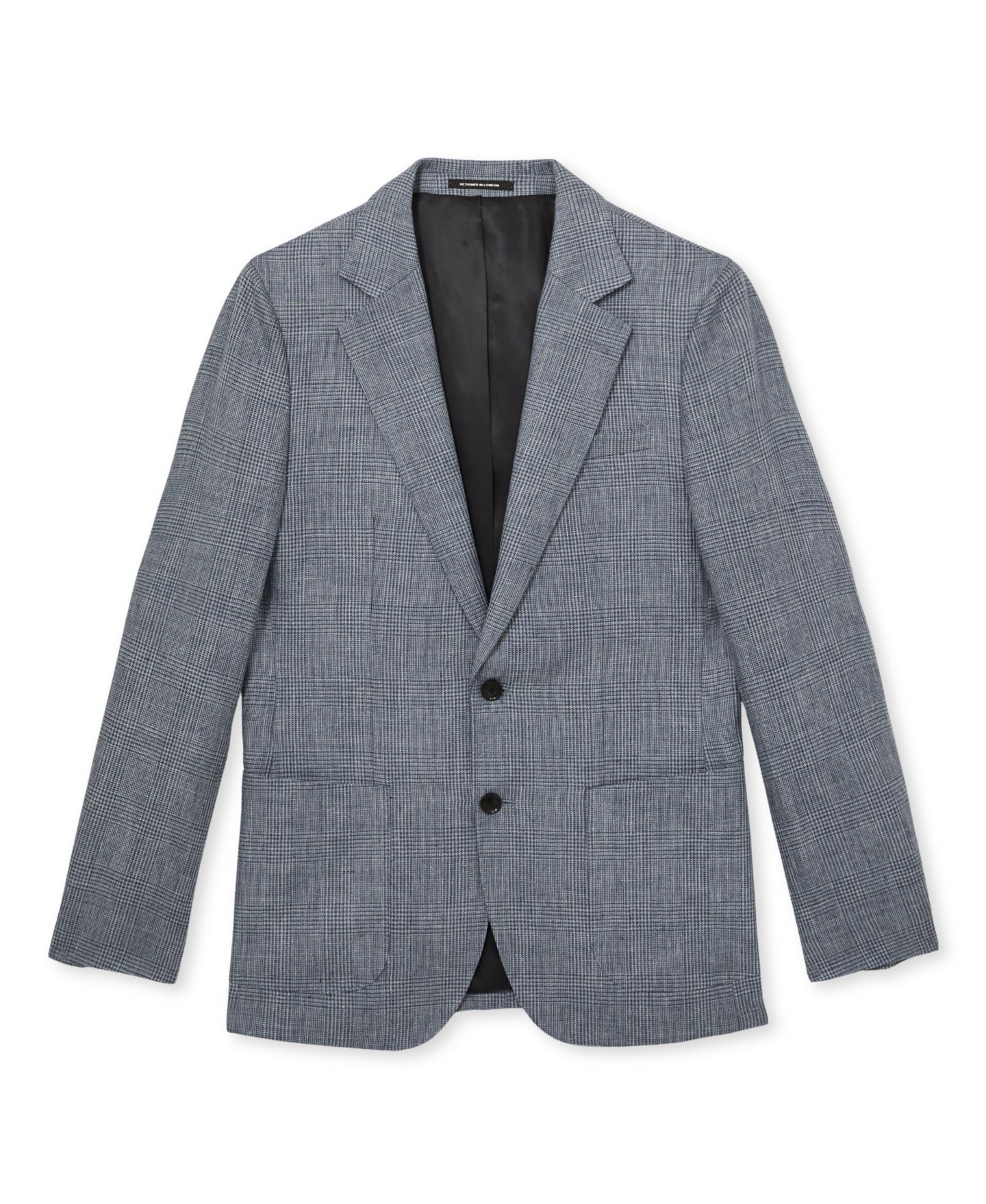 Мужской пиджак REISS Reef Single-Breasted Slim-Fit Prince of Wales Check Linen Blazer, цвет: Мягкий синий — фото 2