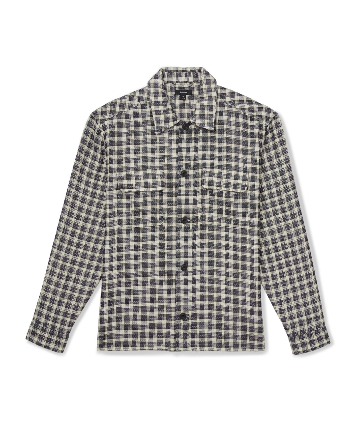 Мужская рубашка REISS Ribona Check Regular-Fit Overshirt, цвет: Тёмно-синий / Белый — фото 2