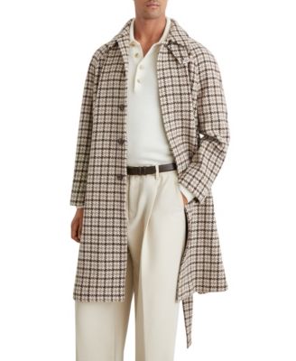 Men's Christem Houndstooth-Check Belted Wool Overcoat