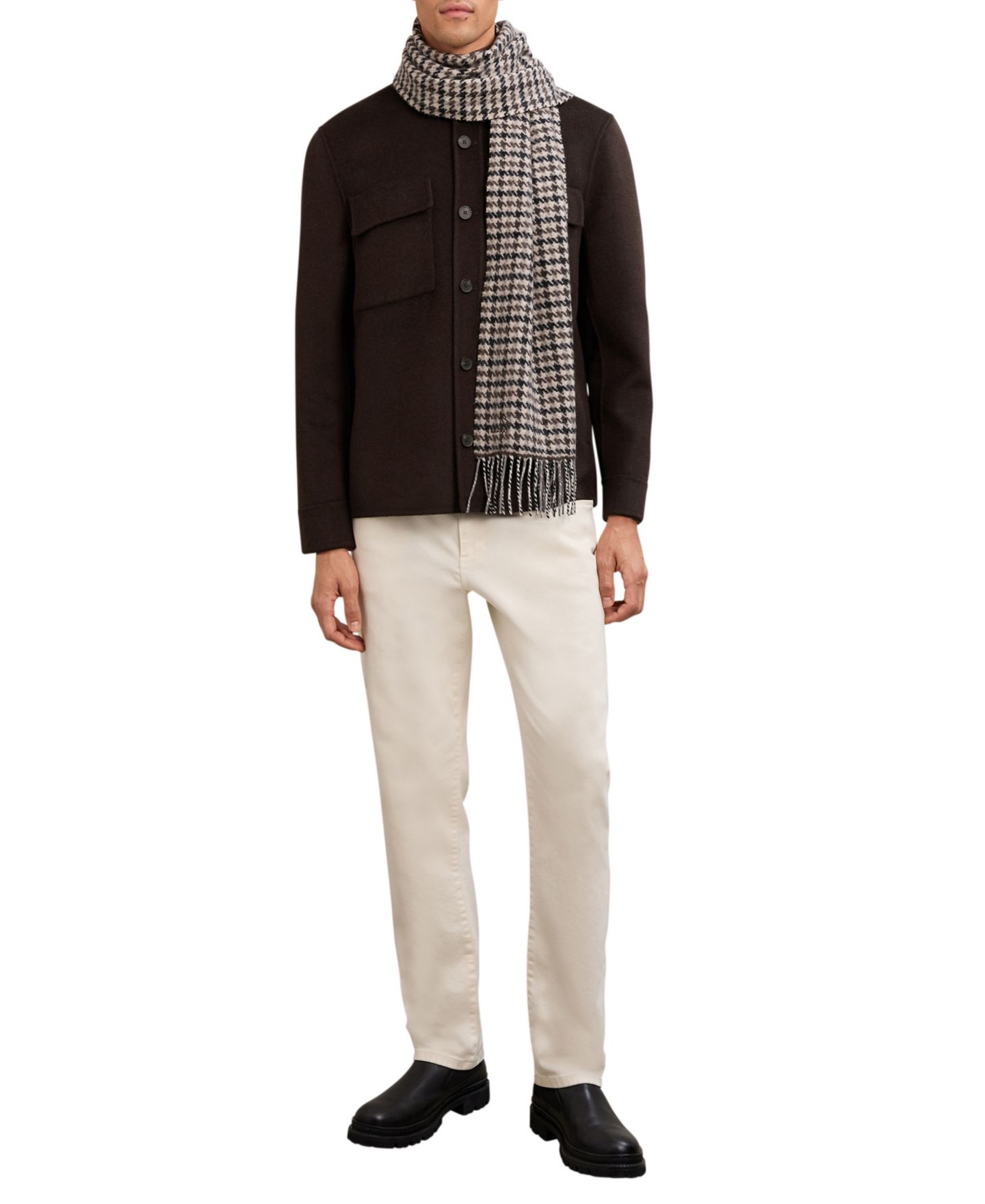 Мужская рубашка REISS Net Wool-Blend Long-Sleeve Point Collar Overshirt, цвет: Коричневый — фото 3