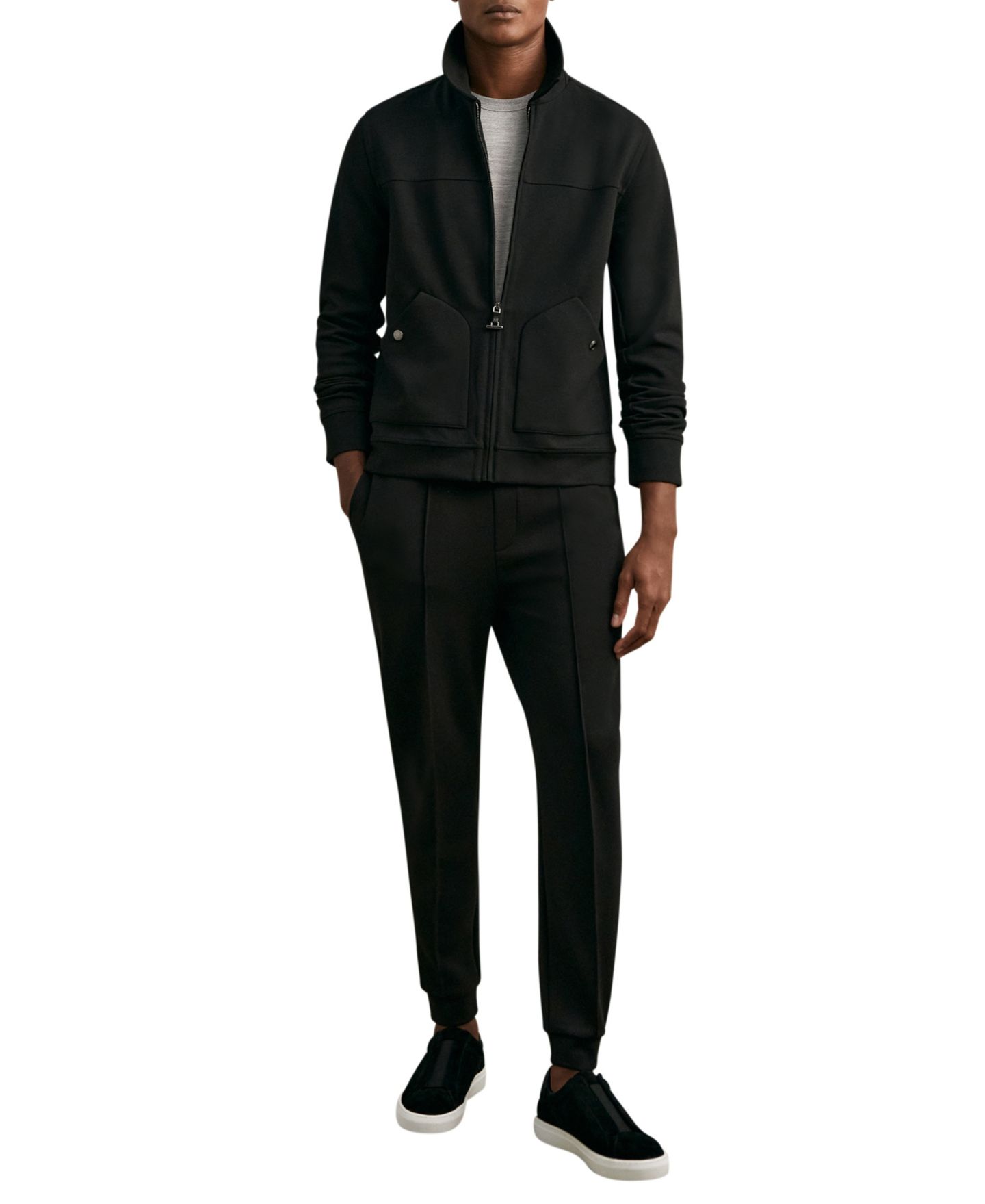 Мужская рубашка REISS Newland Premium Interlock Zip-Through Overshirt, цвет: Чёрный — фото 3