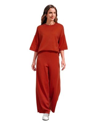 Women's Soft-Knit Short-Sleeve Wide-Leg Top and Pants, 2-Piece Set