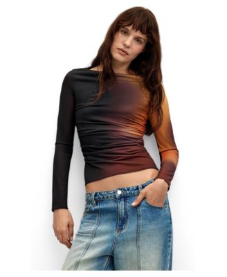 Women's Boat-Neck Long-Sleeve Gradient-Print T-Shirt