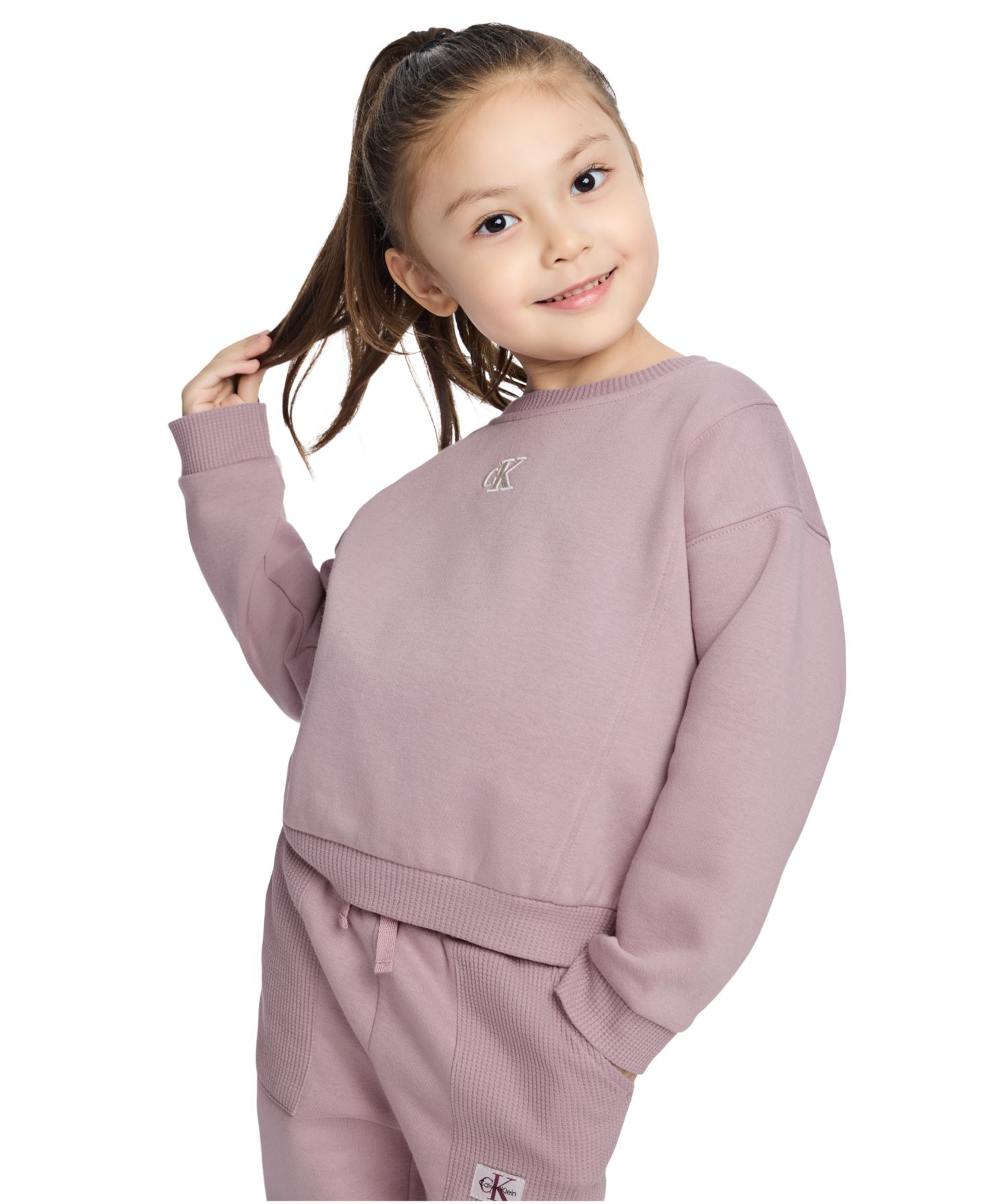 Calvin Klein Toddler and Girls' 2T-6X Long-Sleeve Sweatshirt and Wide-Leg Pants, 2-Piece Set, цвет: Nirvana — фото 3