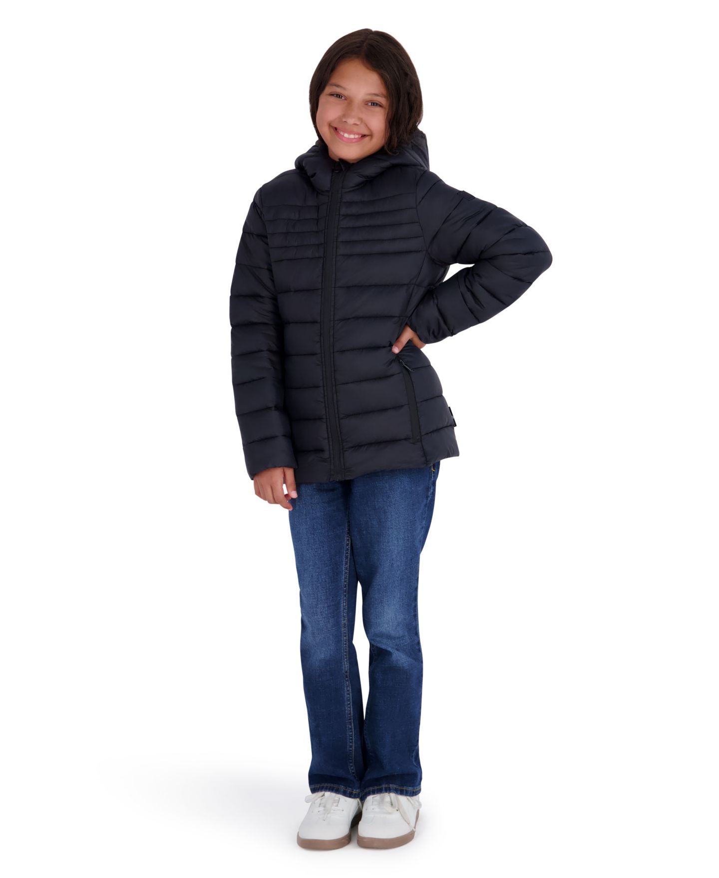 Куртка Steve Madden Lightweight Hooded Packable Jacket для девочек, цвет: Чёрный — фото 5