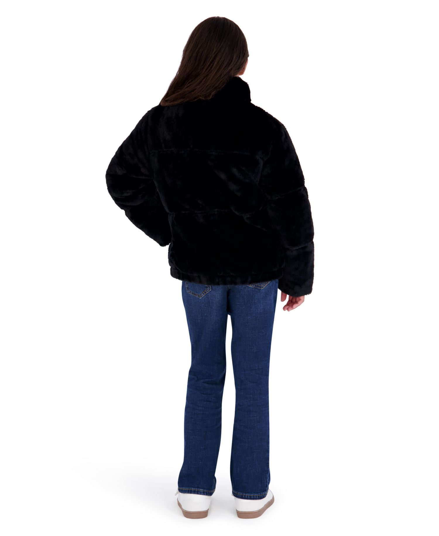 Girls' 4-16 Hooded Faux Fur Water-Resistant Puffer Jacket
