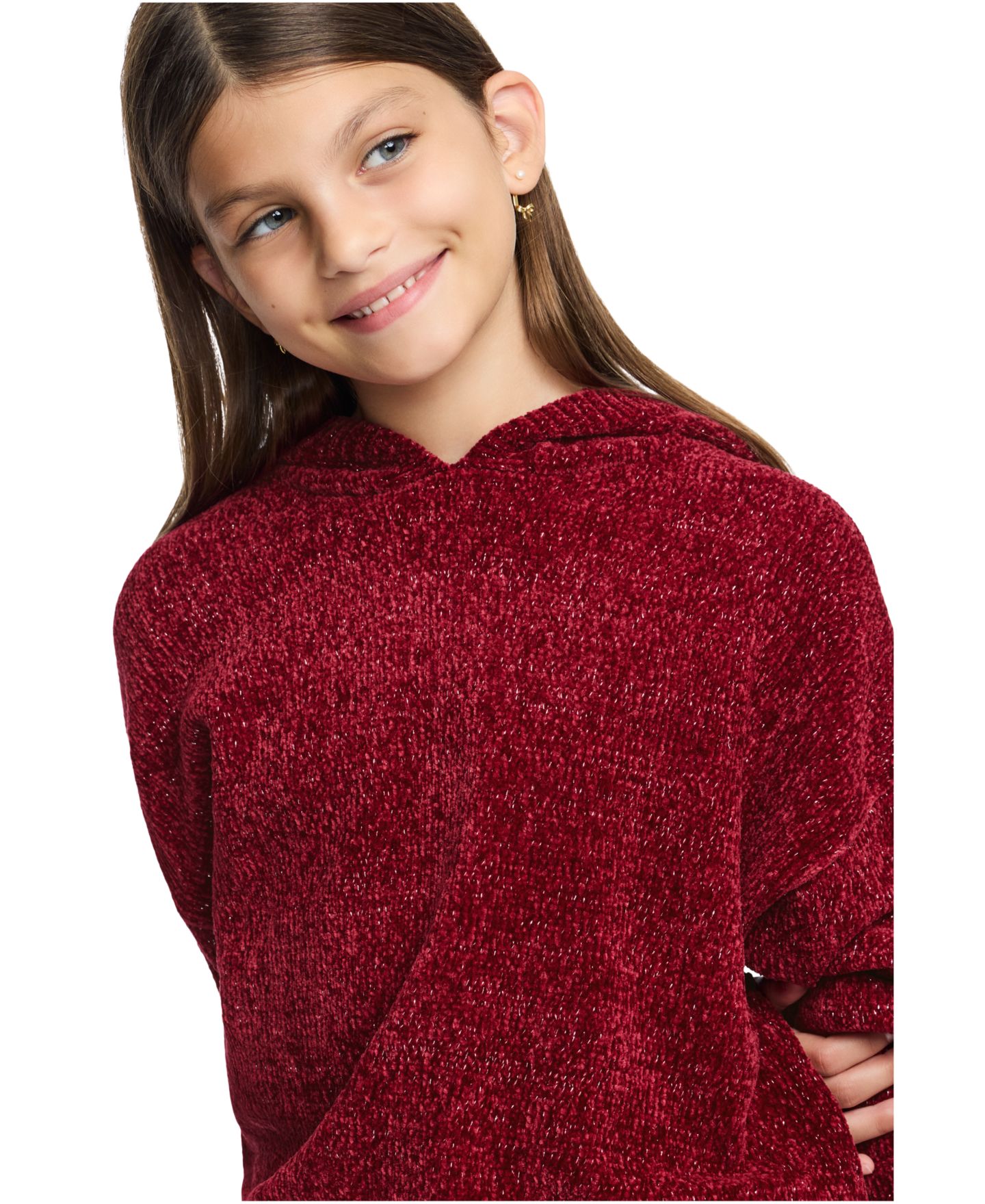 Худи Tommy Hilfiger Chenille Drop-Shoulder для девочек, цвет: Мерло — фото 3