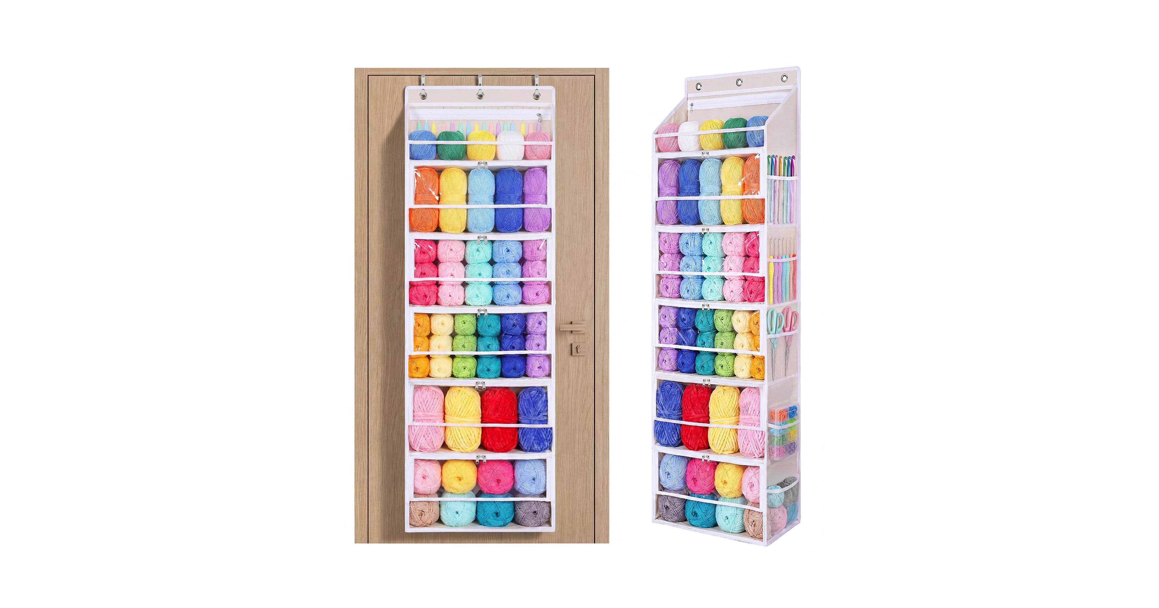 Aeelike 6 Tier Over The Door Yarn Storage Organizer Large Capacity Craft Supplies Holder