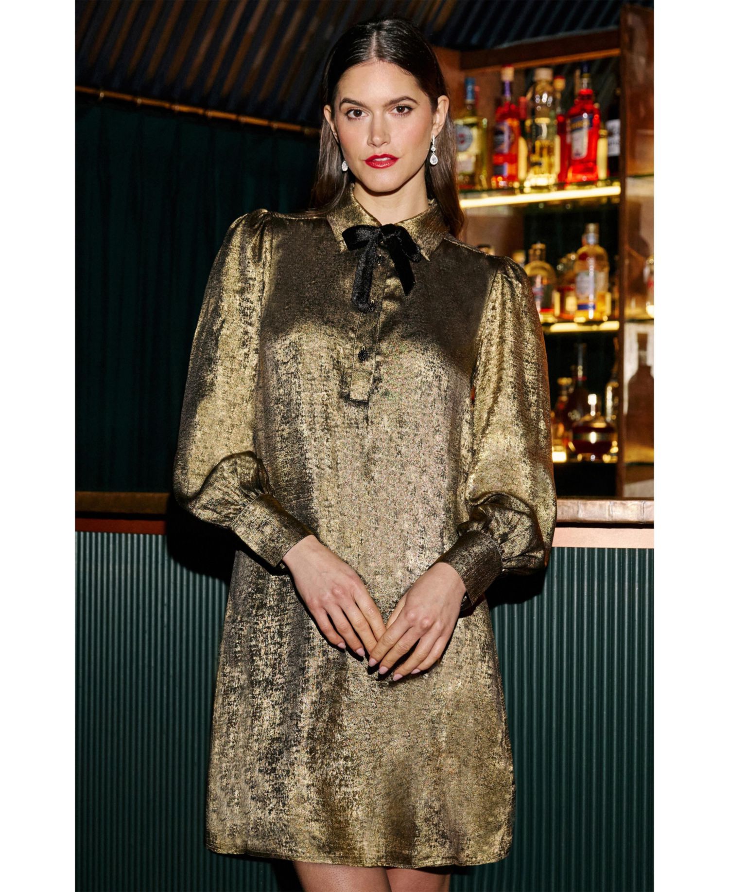 Women's Luminous Bow-Tie Shirt Dress