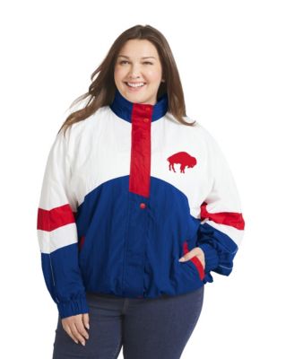 Women's  White/Royal Buffalo Bills Plus Size Crinkle Full-Snap Hooded Windbreaker Jacket