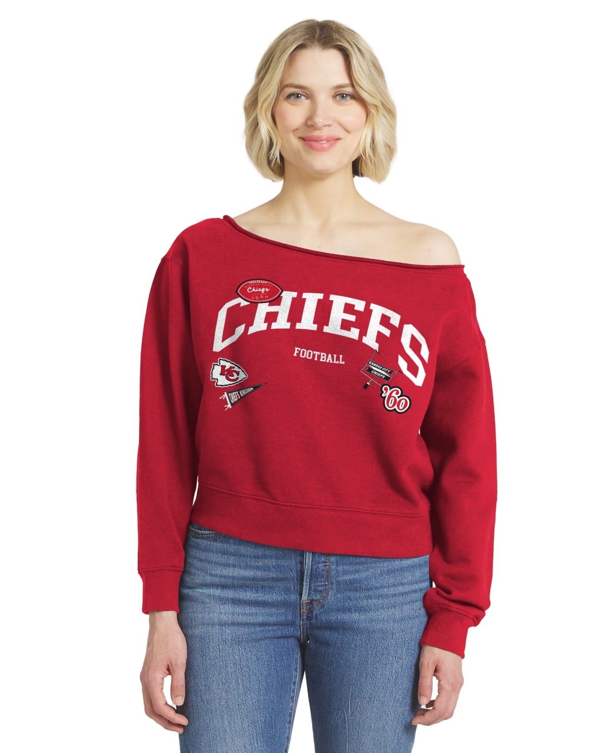 Wear by Erin Andrews Women's Kansas City Chiefs Off-the-Shoulder Graphic Sweatshirt - Red