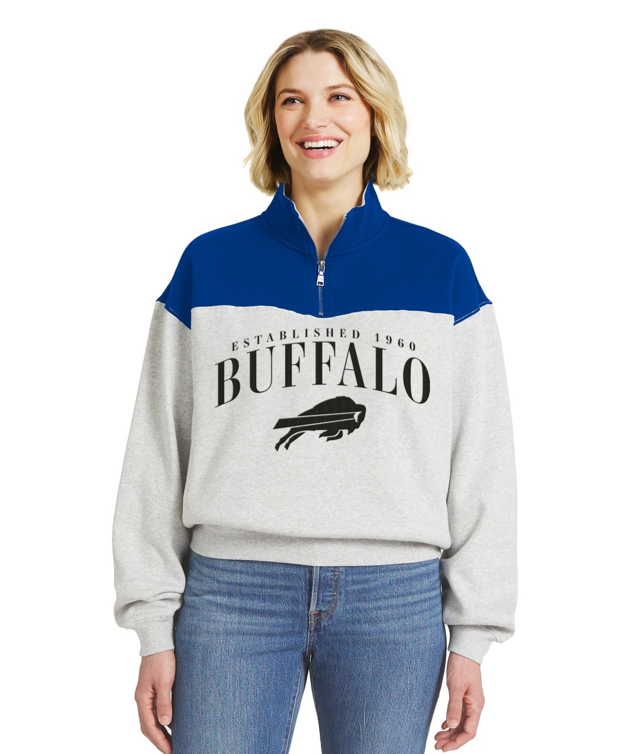 Wear by Erin Andrews Women's Buffalo Bills Half-Zip Mock Neck Colorblock Pullover