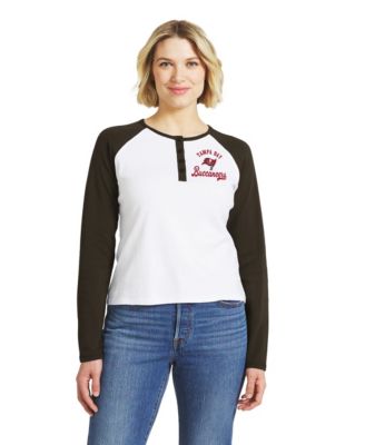 Women's  White/Pewter Tampa Bay Buccaneers Henley Long Sleeve Raglan T-Shirt
