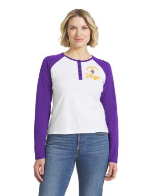 Women's  White/Purple Minnesota Vikings Henley Long Sleeve Raglan T-Shirt