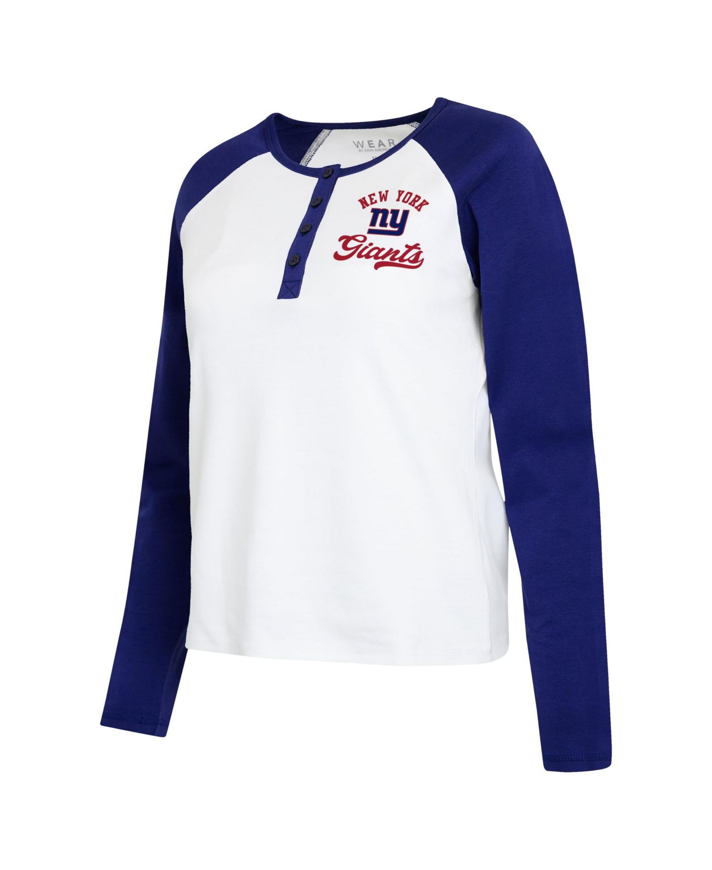 Женская футболка WEAR by Erin Andrews White/Royal New York Giants Henley Long Sleeve Raglan — фото 4