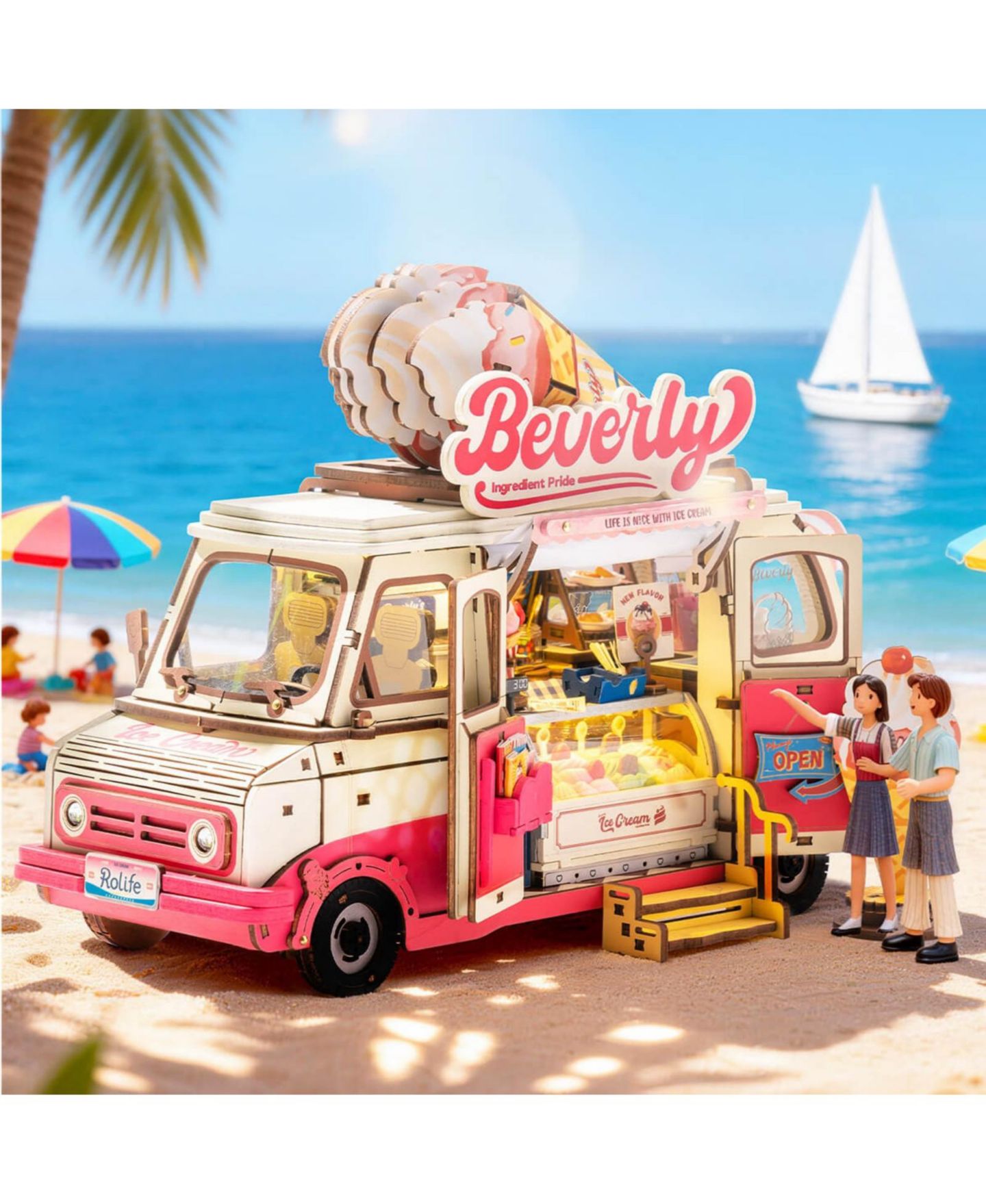 Детский конструктор Robotime Ice Cream Truck Beverly's 3D Wooden Puzzle Building Kit with LED Light, Ages 14+ — фото 2