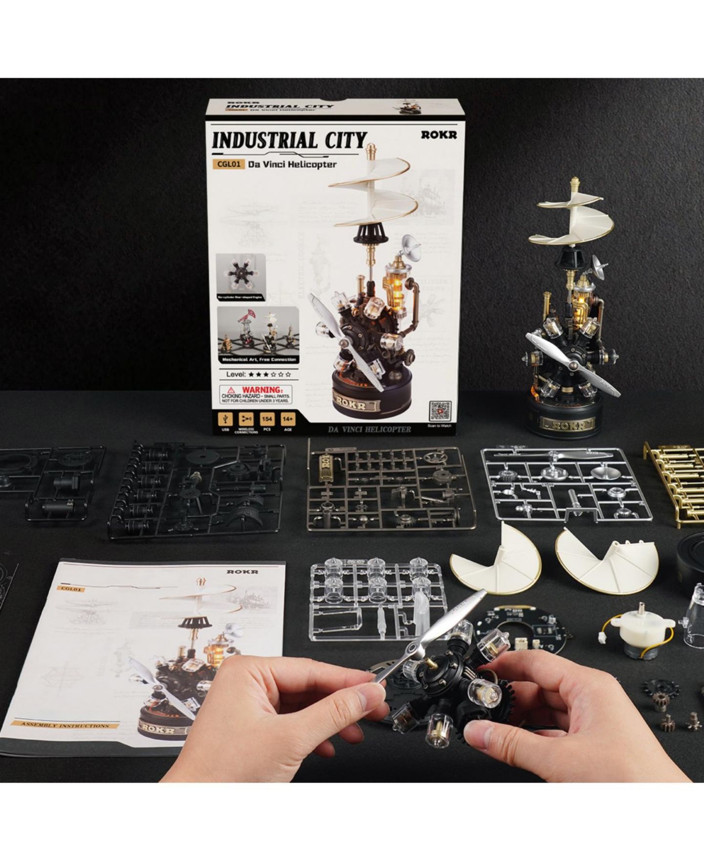 Детский конструктор Robotime Leonardo da Vinci's Helicopter Mechanical 3D Puzzle Building Set, Ages 14+ — фото 6