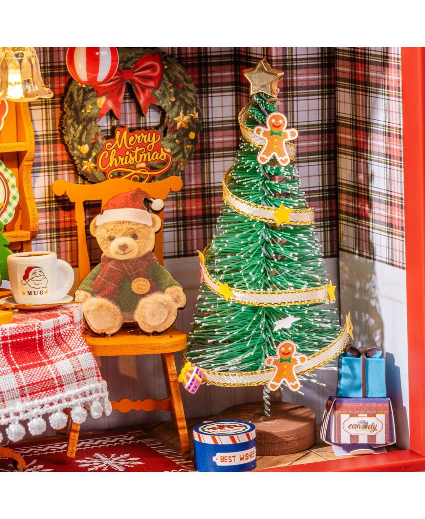 Детские куклы Robotime Christmas Eve Party Wood Shadow Box Miniature House Kit with LED Lights and DIY Assembly, Ages 14+ — фото 5