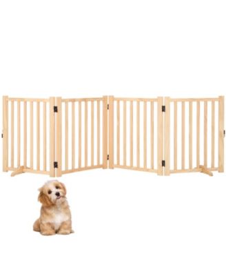 Wooden Freestanding Dog Gate, 4-Panel Collapsible Pet Fence with Support Feet, Expandable Indoor Gate for Doorways and Stairs, 24" H