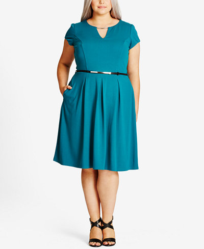 City Chic Trendy Plus Size Belted Fit & Flare Dress