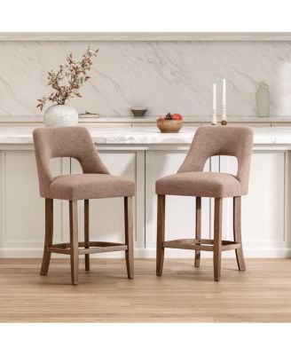 Mid-Century Modern Counter Height Bar Stools Set of 2, Upholstered Counter Stools, Cutout Back, Solid Wood Frame, 26" Seat Height