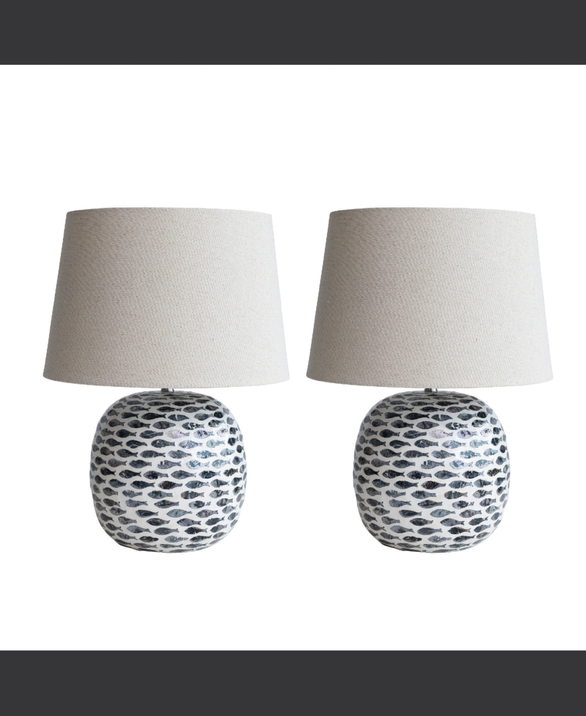 Storied Home Coastal Capiz and Bamboo Table Lamp with Fish Design, Set of 2