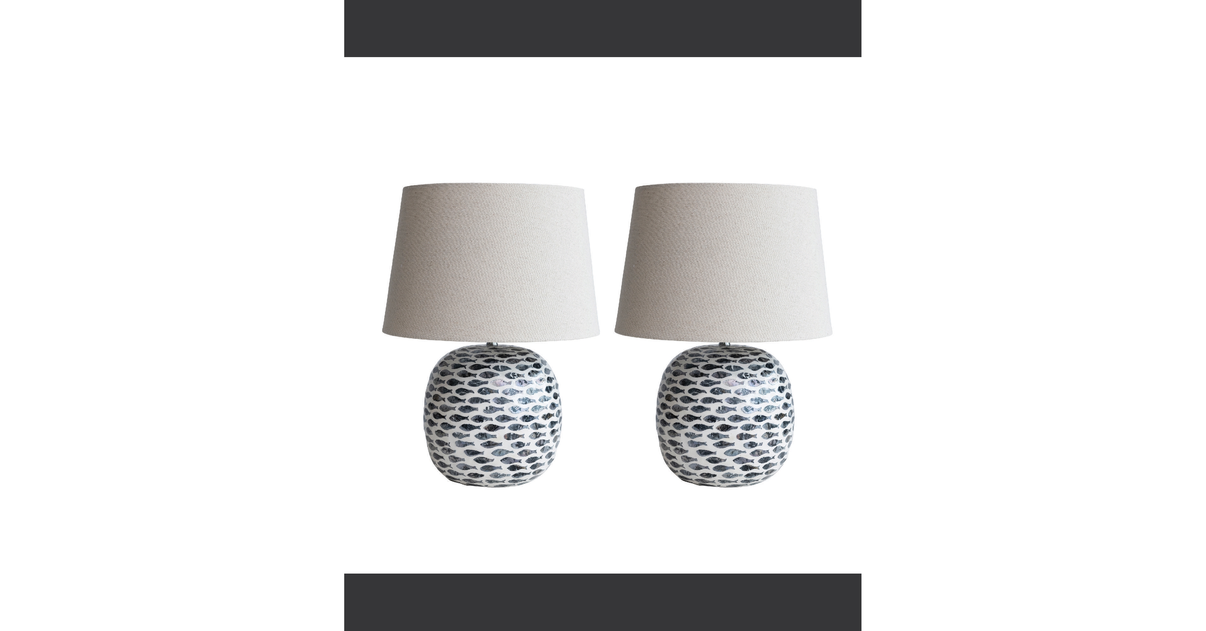 Storied Home Coastal Capiz and Bamboo Table Lamp with Fish Design, Set of 2