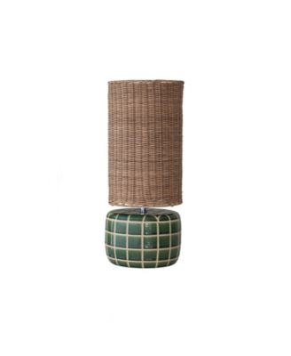 Ceramic Tiled Table Lamp with Hand-Woven Rattan Shade and Inline Switch, Set of 2