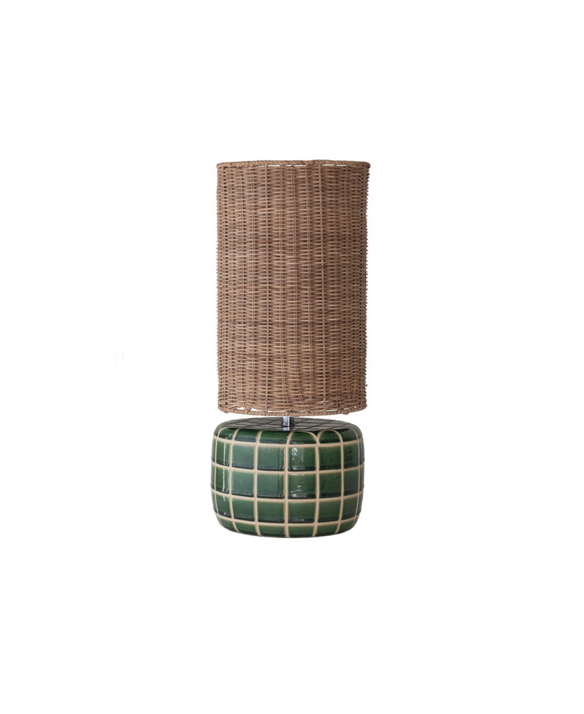 Storied Home Ceramic Tiled Table Lamp with Hand-Woven Rattan Shade and Inline Switch, Set of 2
