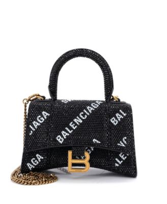 XS Hourglass Top Handle Bag Suede and Allover Logo Crystals