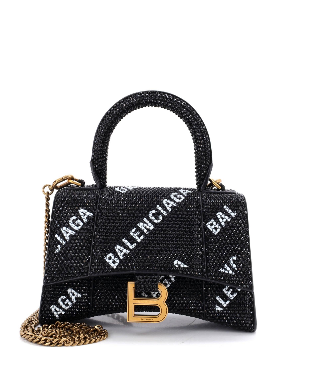 Pre-Owned Balenciaga Xs Hourglass Top Handle Bag Suede and Allover Logo Crystals
