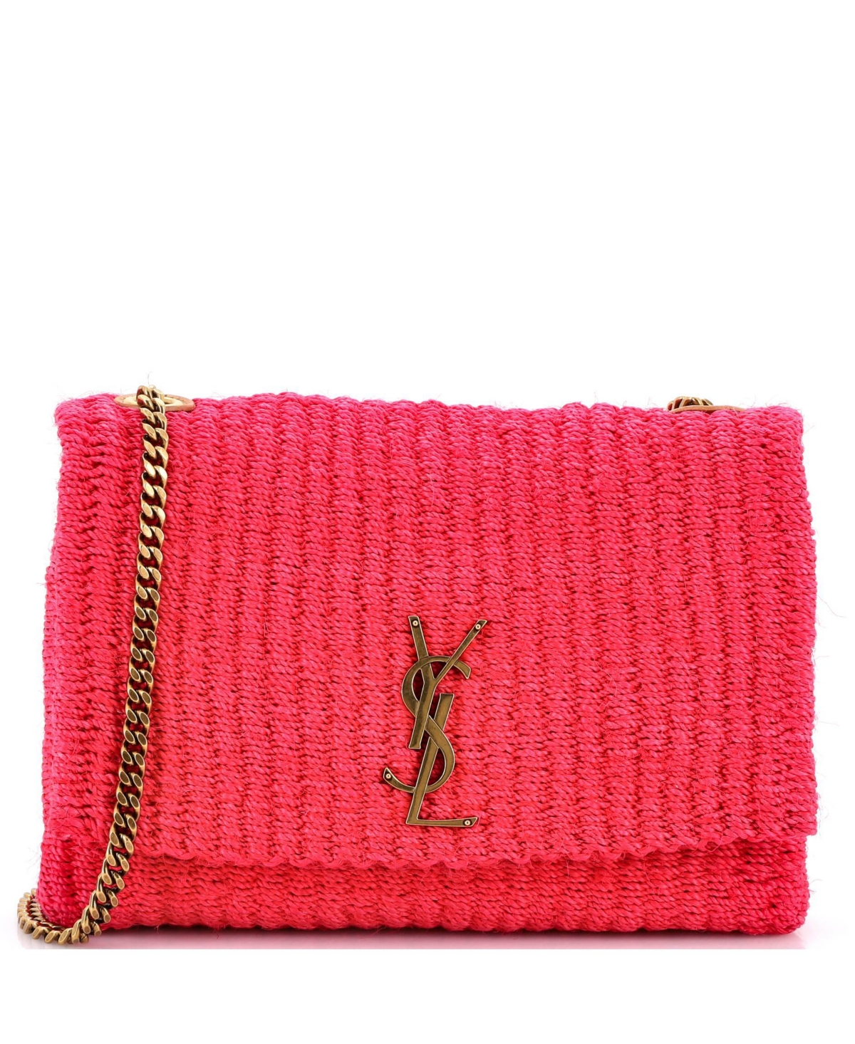 Pre-Owned Saint Laurent Classic Monogram Crossbody Bag Raffia - Pink