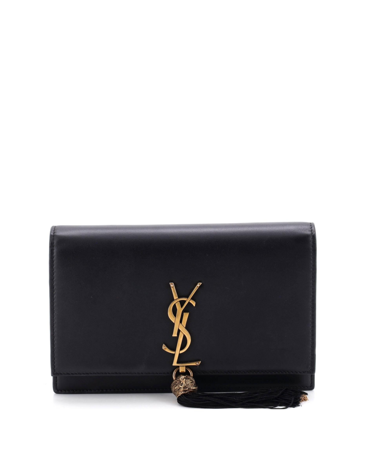 Pre-Owned Saint Laurent Classic Monogram Tassel Wallet on Strap Leather - Black