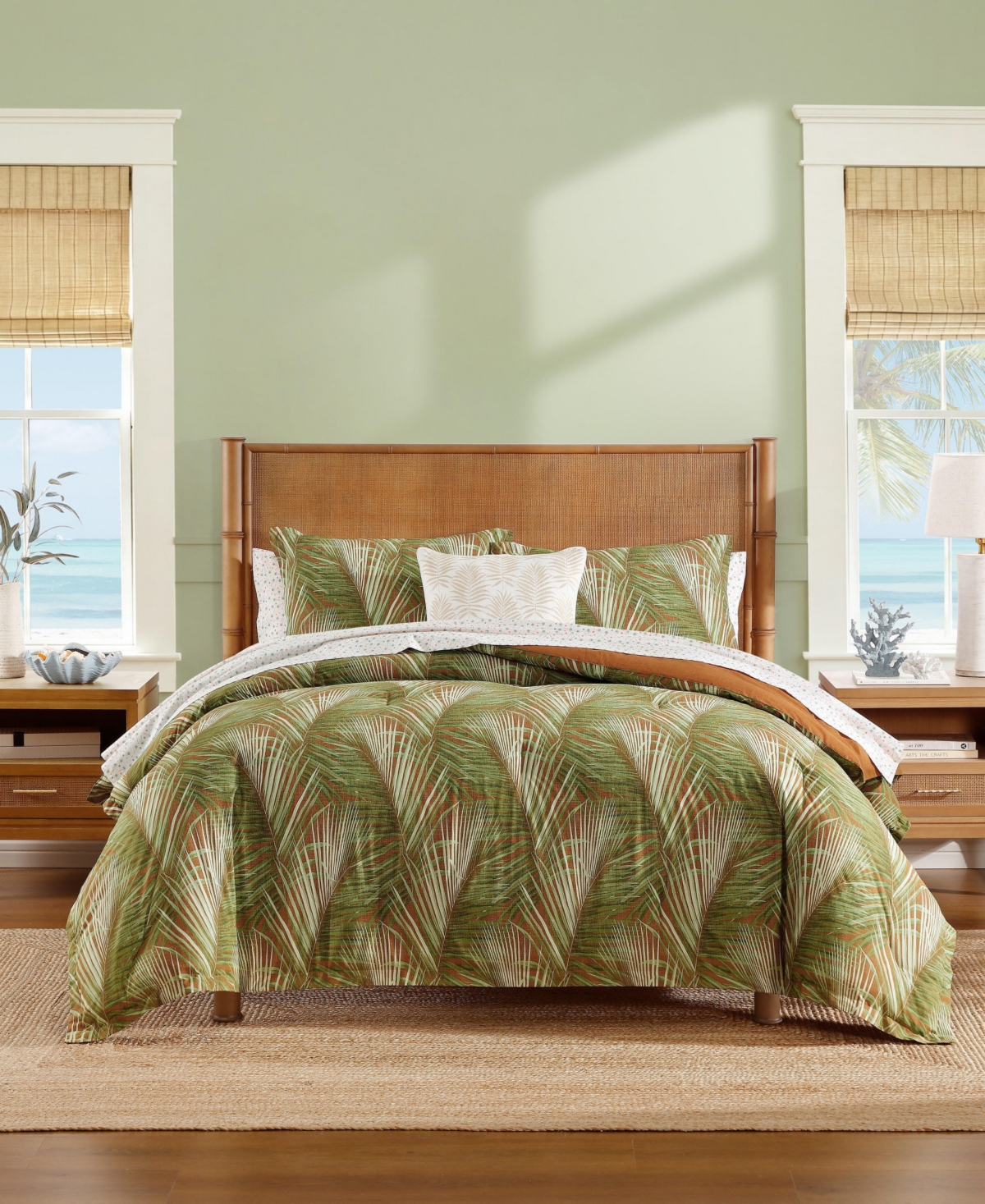 Tommy Bahama Raffia Palms Cotton 3-piece Comforter Set, King In Rust Orange