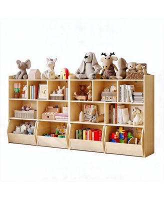 2 Pack Kids Toy Storage Organizer, Wooden Toy Storage Cabinet and Bookshelf with Movable Drawers, 5 Cubbies, Safety Rounded Edge for Playroom