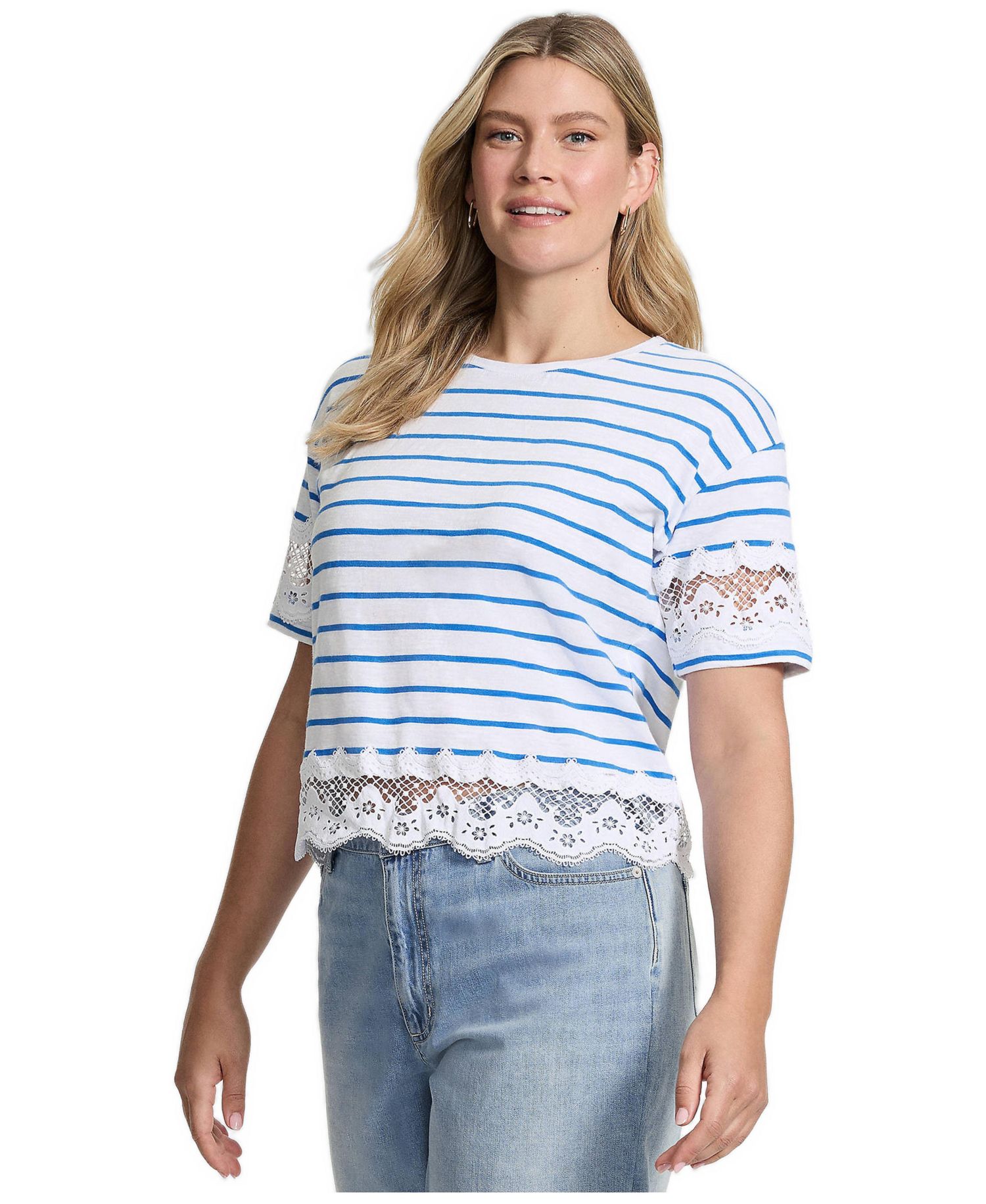Women's Short Sleeve Slub Jersey Cutwork T-Shirt