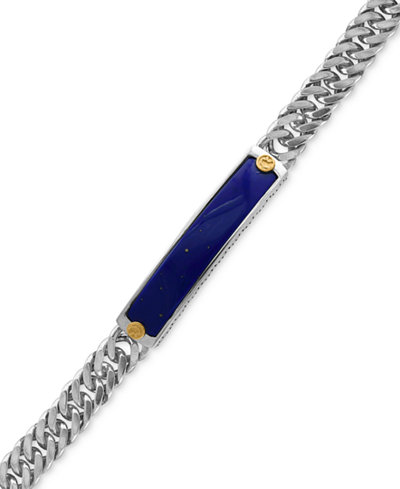 EFFY® Men's Lapis Lazuli Link Bracelet (44x8mm) in Sterling Silver and 18k Gold-Plate
