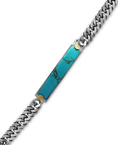 EFFY® Men's Manufactured Turquoise Link Bracelet (9/10 ct. t.w.) in Sterling Silver with 18k Gold-Plate
