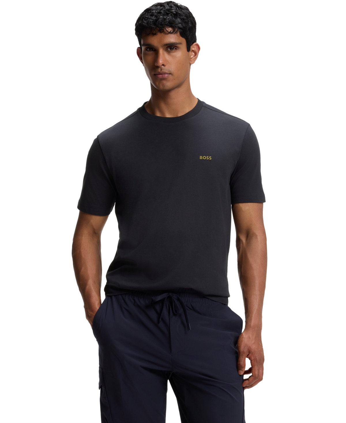 Boss by Hugo Boss Men's Contrast Logo Regular-Fit T-Shirt - Dark Blue, Gold