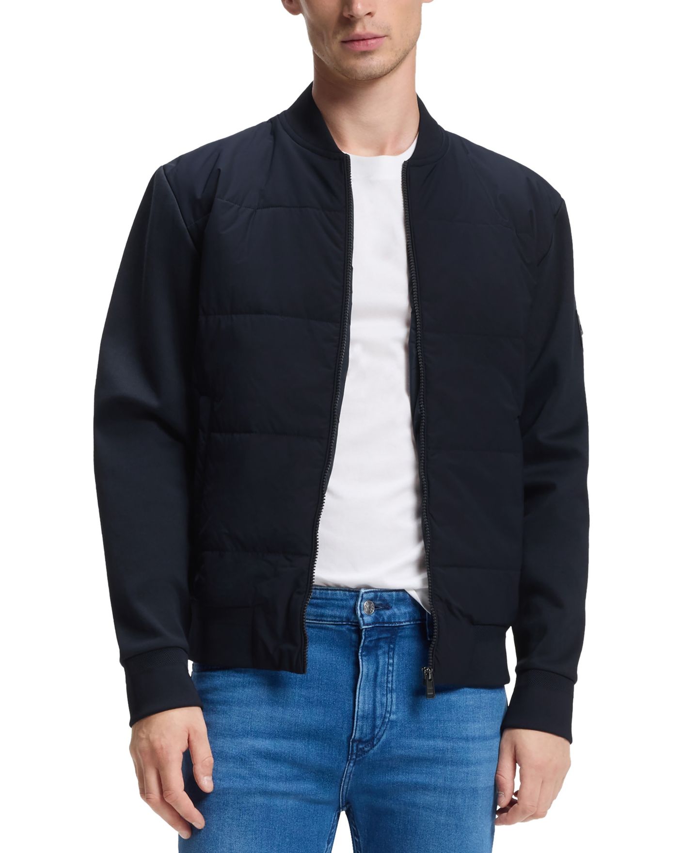 Мужская куртка Hugo Boss Cotton-Blend Zip-Up Padded, цвет: Тёмный синий — фото 6