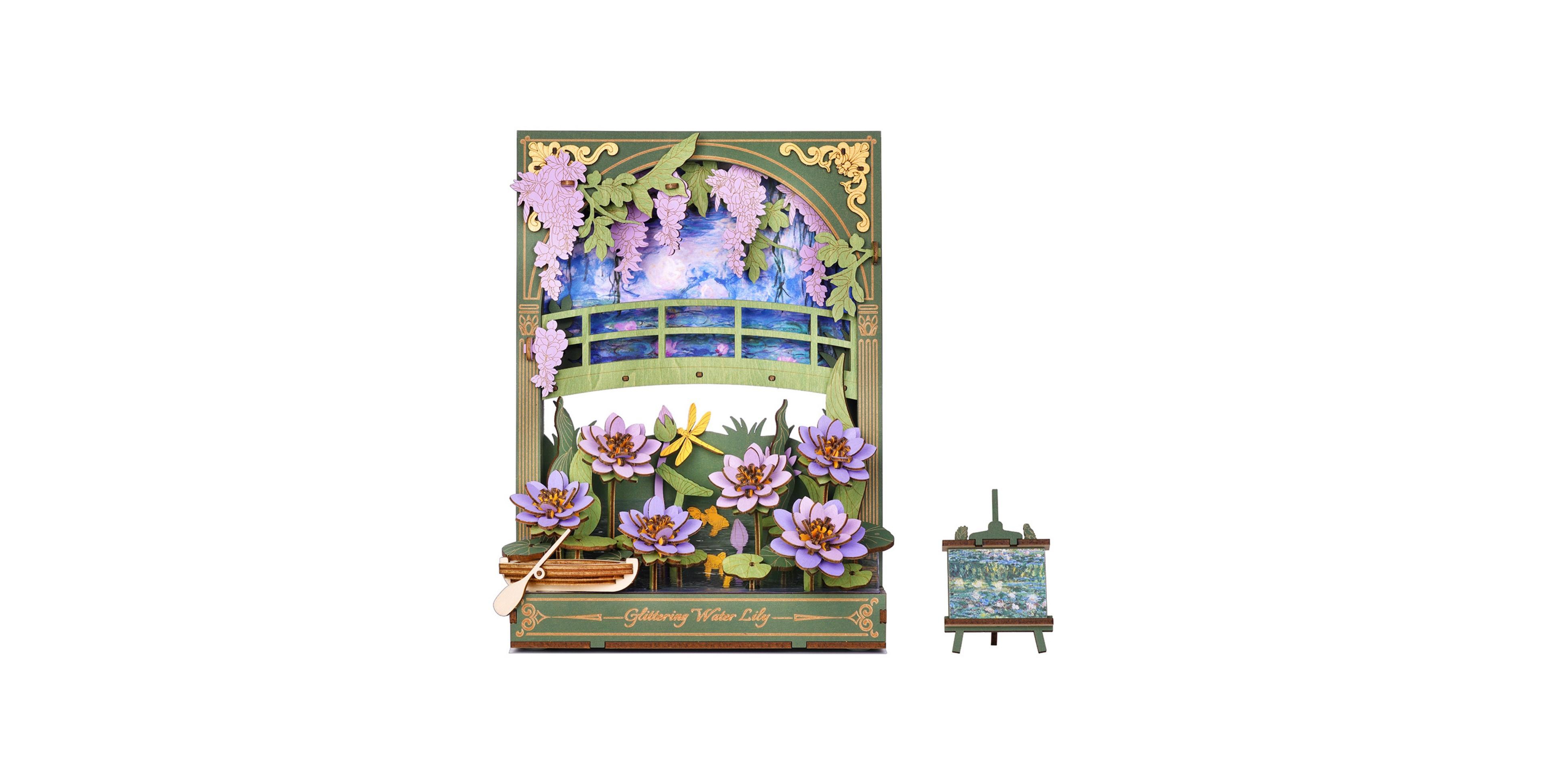 Robotime Water Lily 3D Wooden Led Light Puzzle Building Set, Ages 14+
