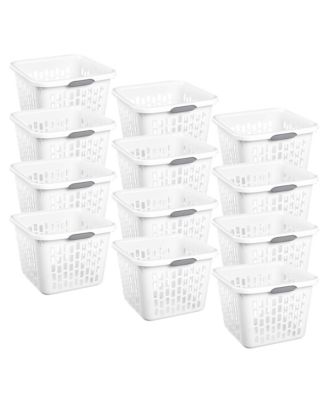 Laundry Basket, 1.5 Bushel Plastic Hamper with Handles, White, 12 Pack