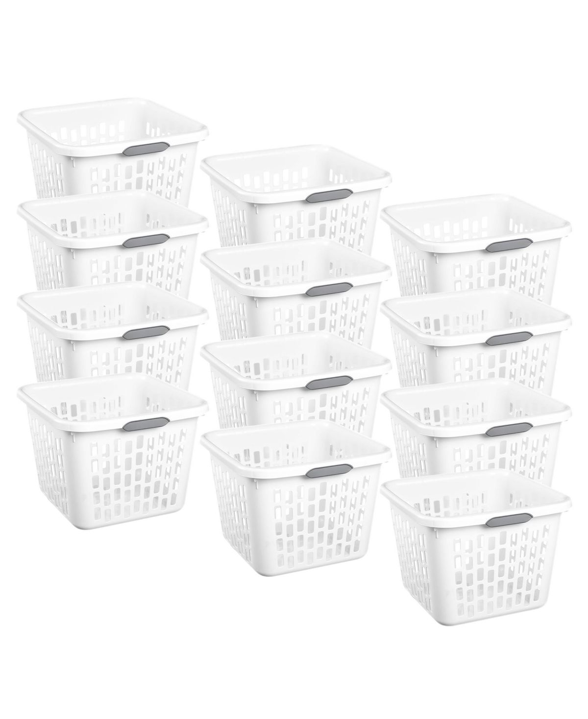 Sterilite Laundry Basket, 1.5 Bushel Plastic Hamper with Handles, White, 12 Pack