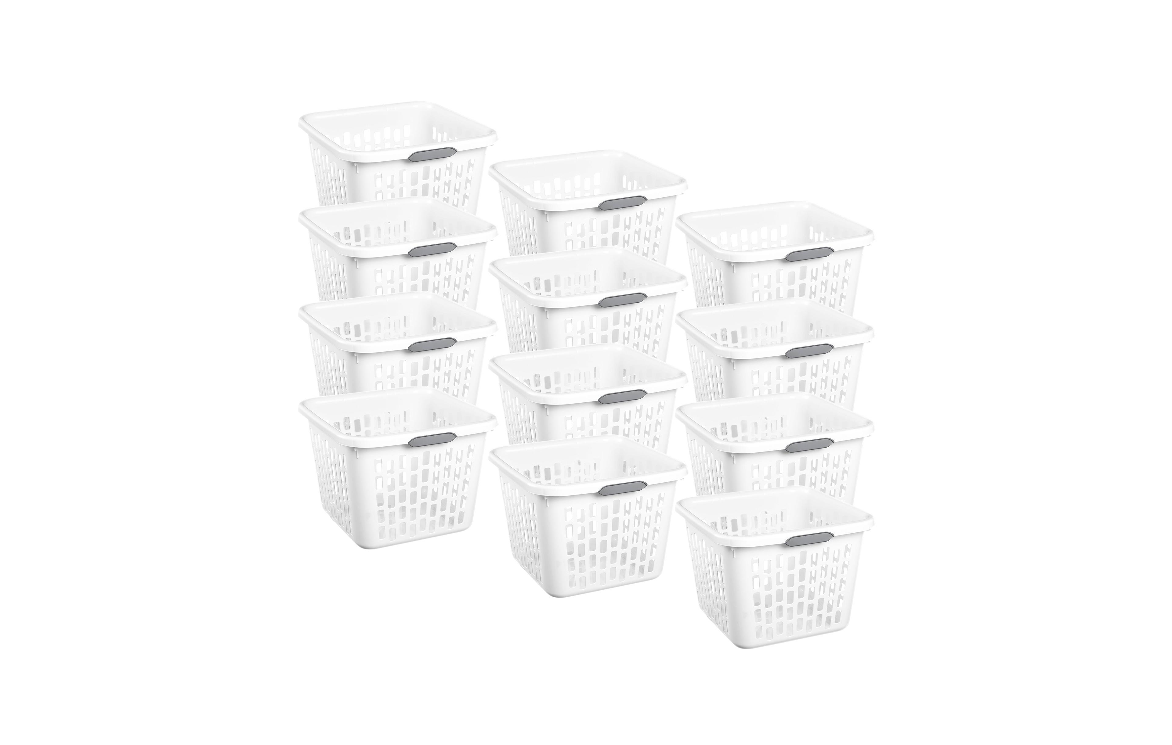 Sterilite Laundry Basket, 1.5 Bushel Plastic Hamper with Handles, White, 12 Pack