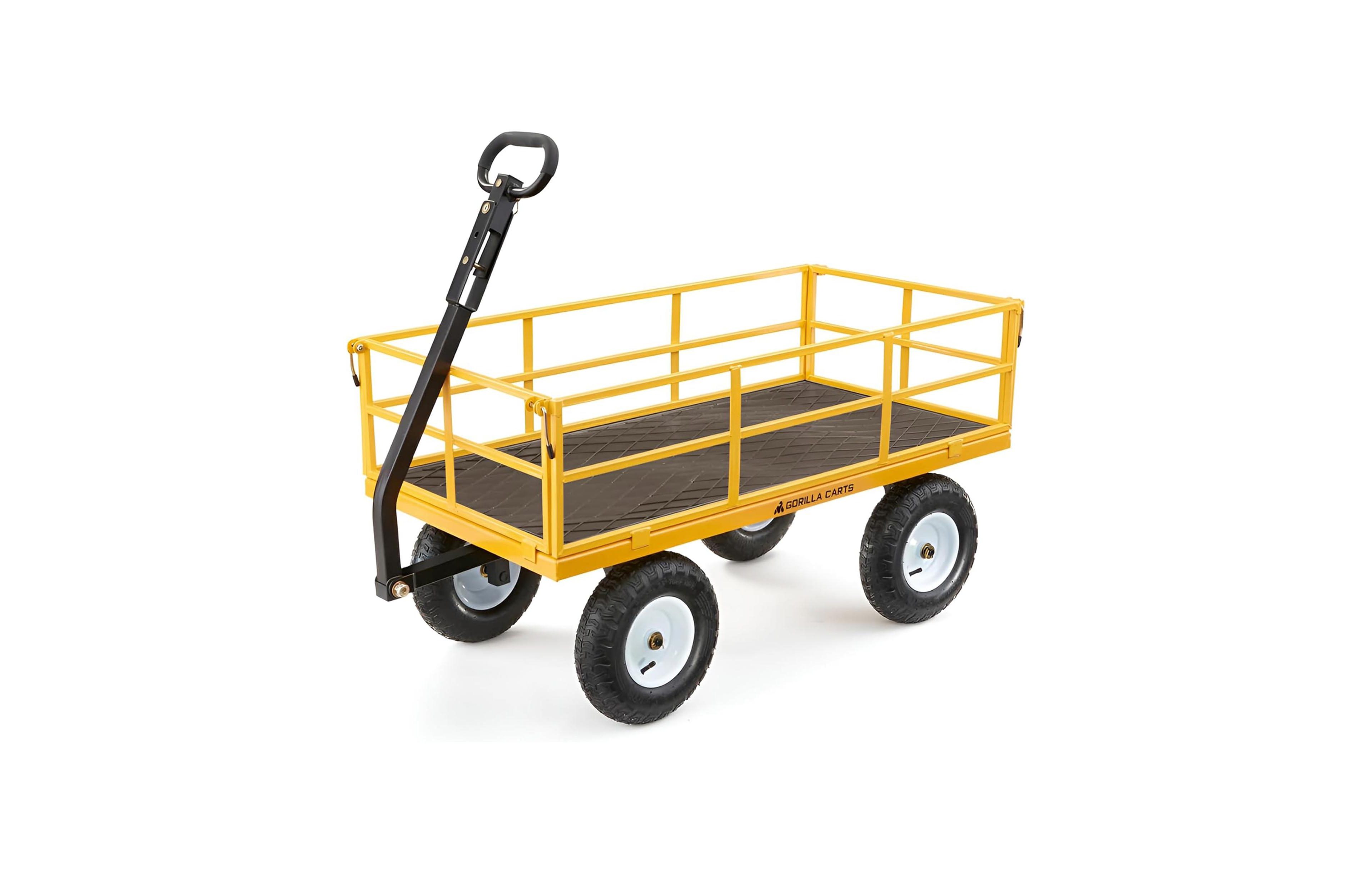 Gorilla Carts Heavy Duty, 1200 lb Garden Wheelbarrow for Outdoor Use, Yellow Foldable Wagon