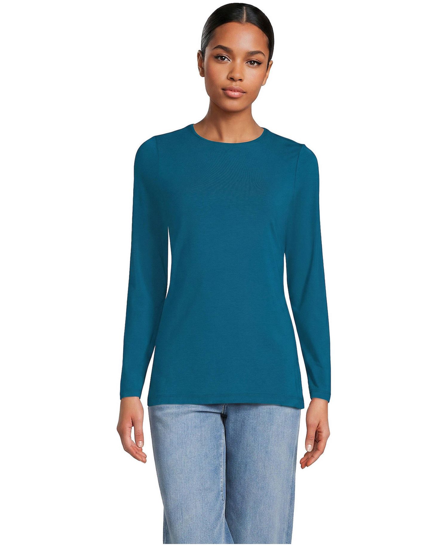 Women's Lightweight Jersey Skimming Long Sleeve Crew Neck T-shirt