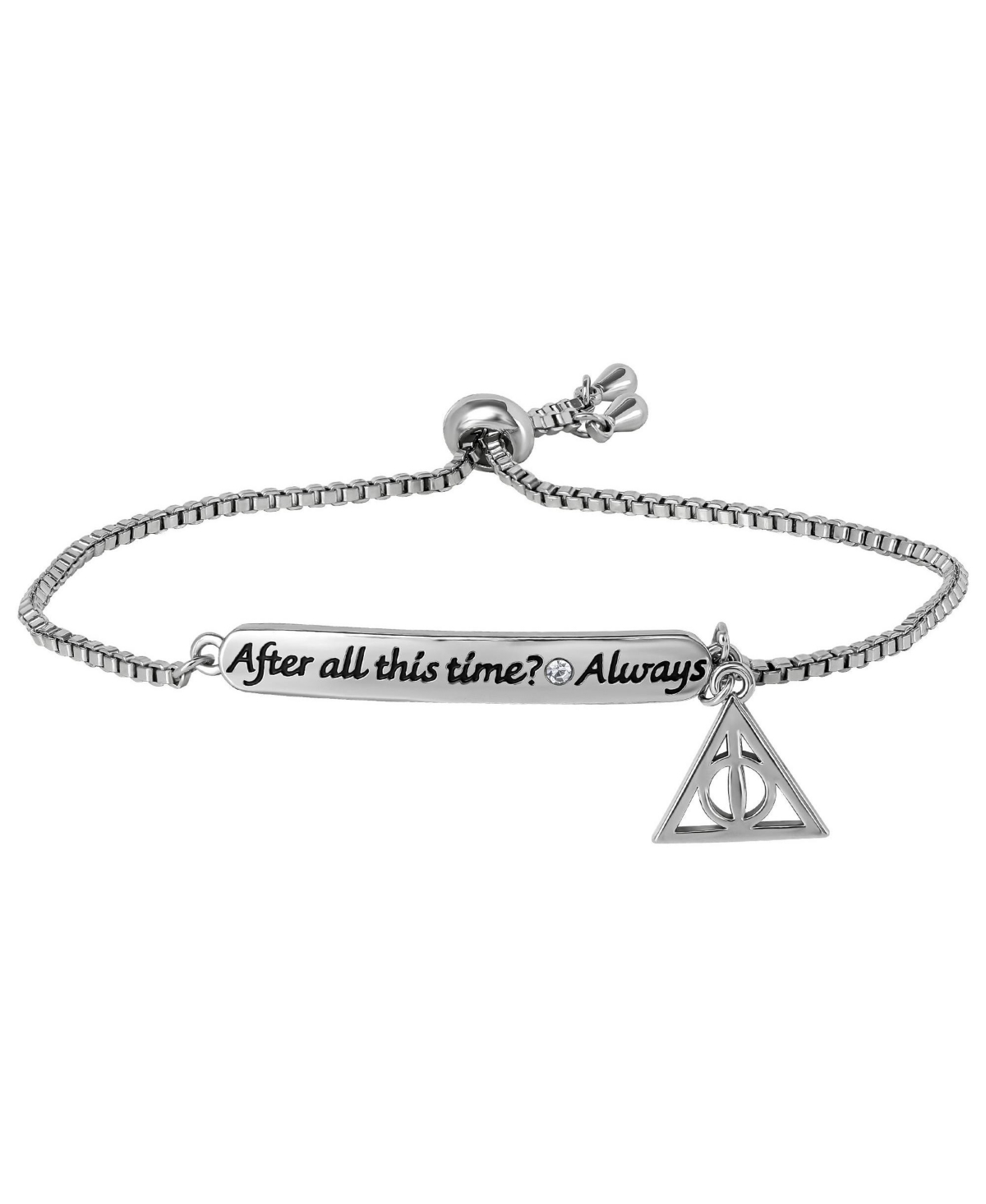 Harry Potter Women's Silver-Tone Crystal Deathly Hallows Adjustable Engraved Bracelet - Metallic silver