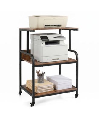 3-Tier Rolling Printer Stand with Adjustable Shelf, Lockable Wheels, Metal Frame