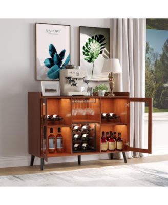 47.2 Inch Wood Adjustable LED Light Wine Rack Bar Cabinet